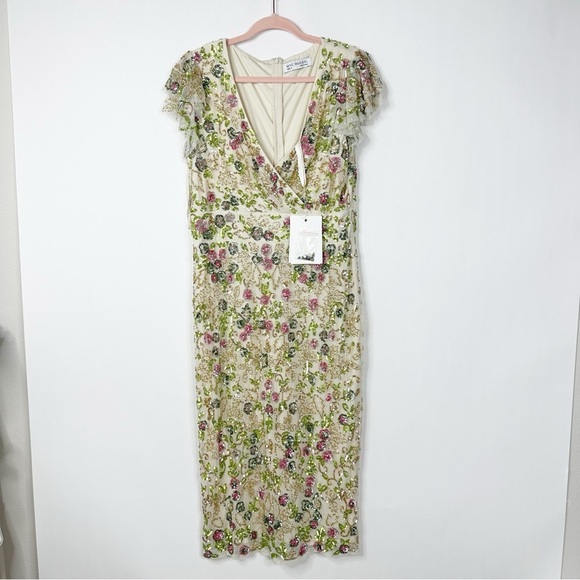 NWT Mac Duggal Floral Embellished Flutter Cap Sleeve Dress Sz 12 - Picture 4 of 9